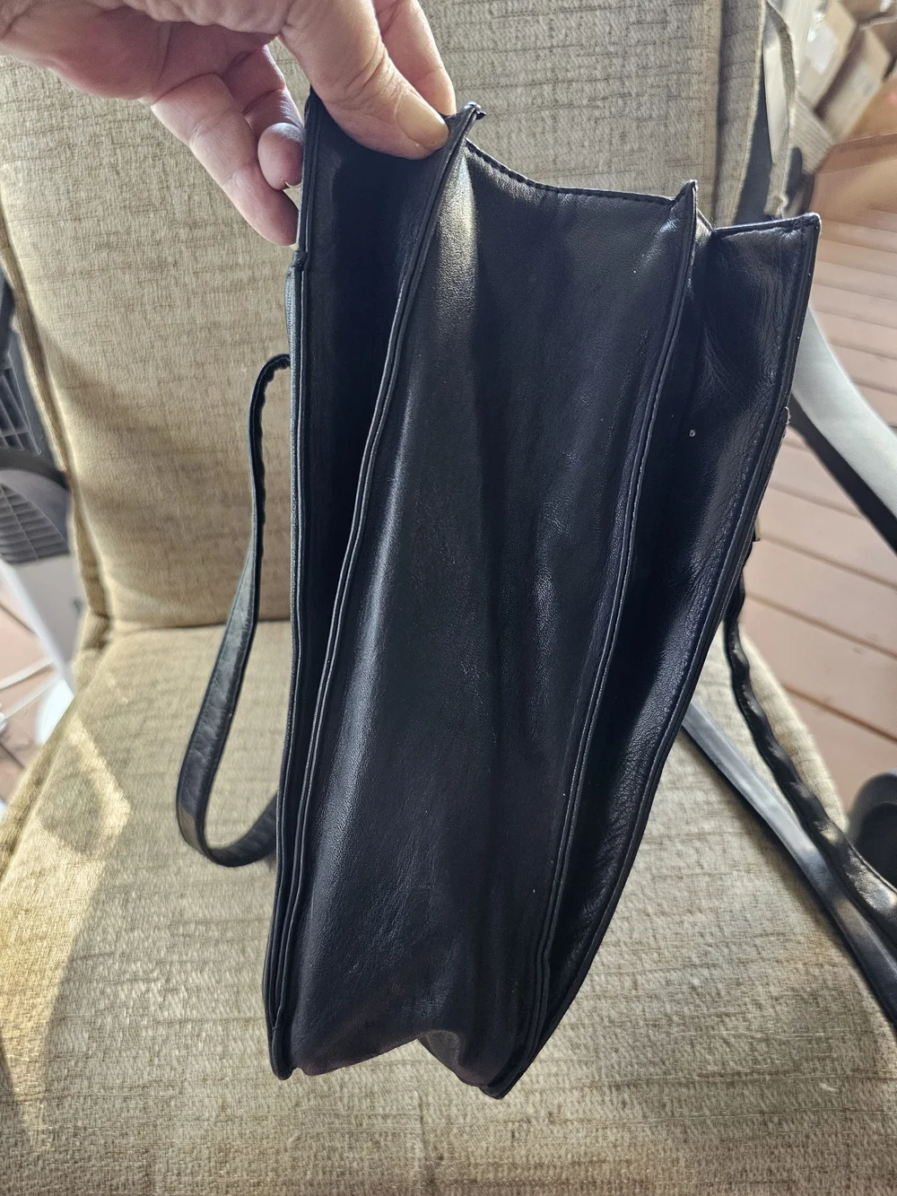 Vintage Perlina New York Black Leather Softside Briefcase Business Tote Unisex